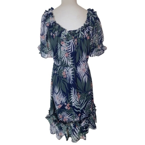 Walter Baker Tropical Print Ruffle Mini Dress Blue Green Shay Style M NWT - Picture 3 of 9